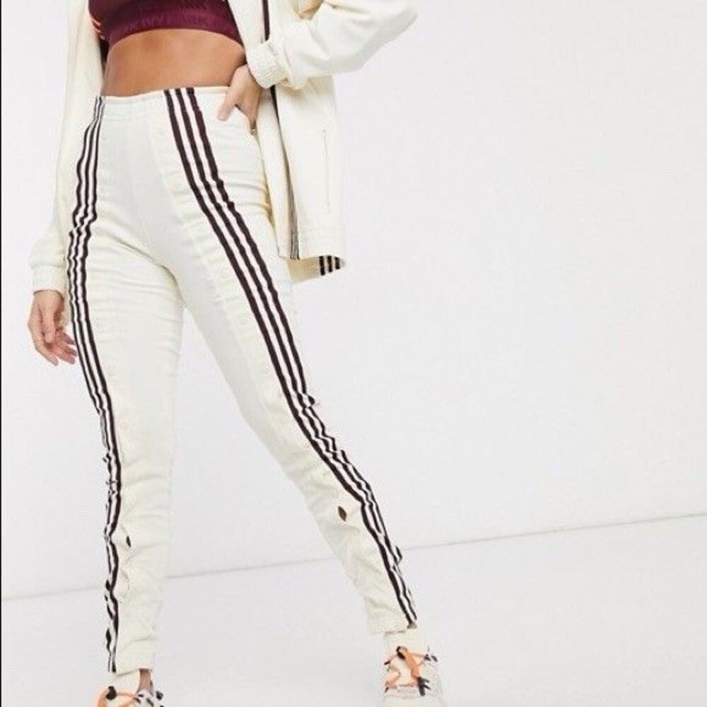 adidas IVY PARK Snap Sweatpants Beyonce Ivory Maroon Striped Track Pant Womens L - Picture 3 of 16